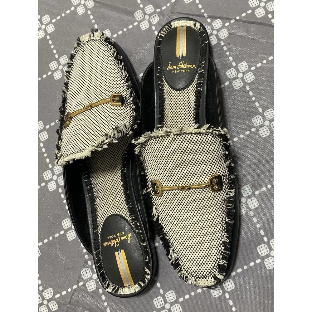 Sam Edelman Linnie Fray Womens Mules Sz 8.5 Black & White Tweed Dress Shoe Fit